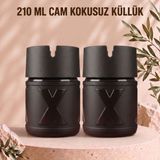 Le Paris x Küllük 2’li Set | Cam Hazneli Kapaklı Dumansız Sigara Küllüğü | Ev Ofis Balkon Araç Kullanım - Siyah