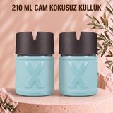 Le Paris x Küllük 2’li Set | Cam Hazneli Kapaklı Dumansız Sigara Küllüğü | Ev Ofis Balkon Araç Kullanım - Turkuaz