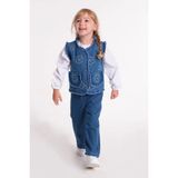 Le Petit Sole Kız Çocuk Yelek Gömlek Pantolon 3'lü Denim Takım Mavi - 7 - 8 Yaş