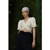 Le Savu SHILSEE KADIN BEYAZ KETEN CROP BLUZ