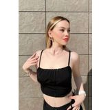 Le Savu SHILSEE SİYAH DRAPELİ ASKILI CROP BLUZ