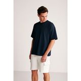 Le Touche Erkek %100 Pamuk Oversize Kesim Bisiklet Yaka Basic Tişört - Lacivert - XL