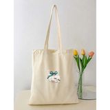 Le Vion Yeşil Kedi Baskılı Bez Omuz Çantası 38X42 cm - Tasarım 39 - 38 x 42 cm - Bej