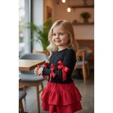 Lea Kids Etek Badi Takım Kolları Fiyonklu Eteği Katlı - Lacivert - 6 - 7 Yaş