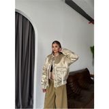 Lea Vintage Kadın Mont Retro Stil Fermuarlı Cepli Mevsimlik Ceket - Sarı Gold