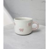 Leada Project Pembe Mini Fiyonklu Seramik Kupa 250 ml - 3D Kabartmalı Tatlı Kahve Kupası - 1 Adet