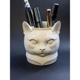 Leaf Creative Plastik Kedi Figürlü Kalemlik, Geometrik Desenli