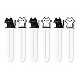 Leaf Creative Plastik Kedi Figürlü Kitap Ayracı, 6'lı Set, Siyah ve Beyaz