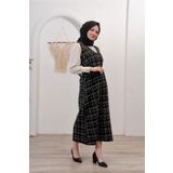 LEAF Fashion for Women Kadın Siyah Kuşaklı Tesettür Tüvit Jile Elbise