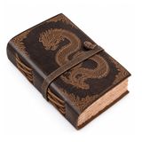 LEATHER VILLAGE DnD Journal, Ejderha Kabartmalı, Vintage Rustik Kahverengi | Deri Bağlı Vintage El Yapımı Kabartmalı Dergi, 200 Sayfalık Deckle Kenar Kağıdı Yazma, Eskiz ve Boyama için