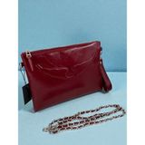 Leauder Women Kadın Zincir Askılı Rugan Deri Clutch Çanta - Bordo