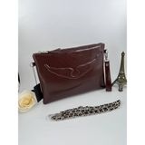 Leauder Women Kadın Zincir Askılı Rugan Deri Clutch Çanta - Kahve