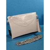 Leauder Women Kadın Zincir Askılı Rugan Deri Clutch Çanta - Krem