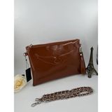 Leauder Women Kadın Zincir Askılı Rugan Deri Clutch Çanta - Taba