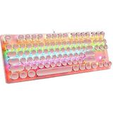 Leaven K550 Kablolu Pembe Klavye Daktilo Tarzı Su Geçirmez LED Rgb Gökkuşağı Renler Mekanik Oyuncu Işıklı Klavye Ergonomik Tasarım Rahat Kullanım 150CM Kablo Uzunluğu Bilgisayar Pc Için (Pembe)