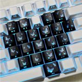 Leaven Kelebek Desenli Kare Tasarım Keycap Tuş Takımı Pbt - Rgb Uyumlu Işık Geçirgen - Siyah