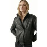 Lebeni Siyah Gerçek Kuzu Derisi Kadın Deri Ceket – Modern Biker Bomber Stil