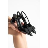 Lebibe Shoes LERINDA Kadın Siyah Sivri Burun Rugan Slingback 7 cm Topuk Fiyonklu Klasik Ayakkabı