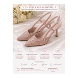Lebibe Shoes LISA Kadın Pudra Sivri Burun 7 cm Topuklu Çiçek Dantel Desenli Rugan Slingback Ayakkabı