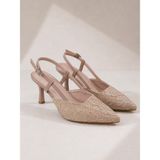 Lebibe Shoes LISA Kadın Pudra Sivri Burun 7 cm Topuklu Çiçek Dantel Desenli Rugan Slingback Ayakkabı