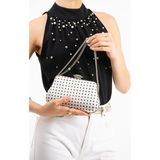 Lebibe Shoes Polkıa Ekru Saten Kumaş Puantiye Desenli Zincir Askılı Klips Kapamalı Clutch Çanta