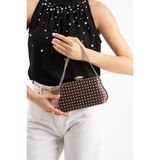 Lebibe Shoes Polkıa Kahverengi Saten Kumaş Puantiye Desenli Zincir Askılı Klips Kapamalı Clutch Çanta