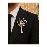 LeCiel Atelier İnci ve taşlı damat yaka iğnesi