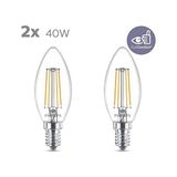 LED 40W B35 LED Mum Filament Ampul, 2700K Beyaz Işık, E14 Ince Duy, Dim Edilmez, 2'li Ekopaket