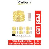 Led 5 Metre Sarı Pilli 3 Fonksiyonlu Dekoratif Aydınlatma Yeni Yıl Yılbaşı Çam Ağacı Ev Süsleme
