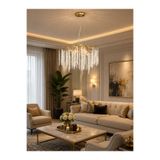 Led 50 CM KRİSTAL AĞAÇ LÜX SALON AVİZE GOLD E14 6 AMPÜL