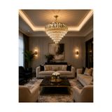 Led 60 CM KRİSTAL LÜX SALON AVİZESİ GOLD İTHAL KASA