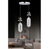 LED Alfa 2'li Gümüş 3 Renk Ledli Kristal Taşlı Modern LED Avize - Krom