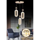 Led Alfa 3'li Gold 3 Renk Ledli Kristal Taşlı Modern Led Avize Gold