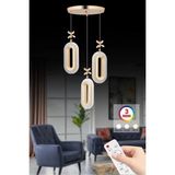 LED Alfa 3'li Gold Kumandalı 3 Renk Ledli Kristal Taşlı Modern LED Avize