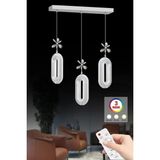 LED Alfa 3'lü Sıralı Gümüş Yemek Masası Kumandalı 3 Renk Ledli Kristal Taşlı Modern LED Avize
