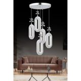 LED Alfa 5'li Gümüş 3 Renk Ledli Kristal Taşlı Modern LED Avize - Krom