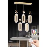 LED Alfa 5'li Sıralı Gold 3 Renk Ledli Kumandalı Yemek Masası Kristal Taşlı Modern LED Avize