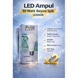 Led Ampul 10 Watt Beyaz Işık 6500K Yüksek Aydınlatma E27 Duy Enerji Tasarruflu 2 Adet