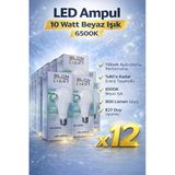 Led Ampul 10 Watt Beyaz Işık 6500K Yüksek Aydınlatma E27 Duy Tasarruflu 12 Adet