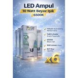 Led Ampul 10 Watt Beyaz Işık 6500K Yüksek Aydınlatma E27 Duy Tasarruflu 6 Adet