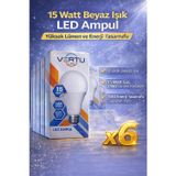 Led Ampul 15 Watt Beyaz Işık 6500K Yüksek Lümen E27 Duy Tasarruflu 6 Adet
