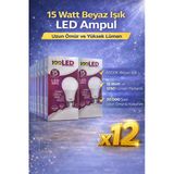 Led Ampul 15 Watt Beyaz Işık 6500K Yüksek Lümen E27 Duy Uzun Ömürlü 12 Adet