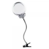 Led Aydınlatmalı Mandallı Masa Üstü Büyüteç 130Mm Dev Mercek Esnek Metal Hortumlu Profesyonel Gri