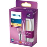 LED Classic 40W B35 LED Mum Filament Ampul, 2700K Beyaz Işık, E14 Ince Duy, Dim Edilmez, 2'li Ekopaket