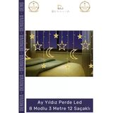#Led Dekoratif 3 Metre 8 Modlu Fişli Eklemeli Pencere Ay Yıldız Perde Led Gün Işığı 12 Saçaklı Vitrin