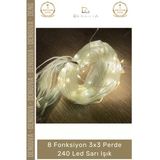 #Led Dekoratif Gün Işığı Pencere Balkon Süslemesi 8 Fonksiyon 3X3 Perde 240 Led Sarı Işık Vitrin
