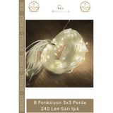#led Dekoratif Gün Işığı Pencere Balkon Süslemesi 8 Fonksiyon 3x3 Perde 240 LED Sarı Işık