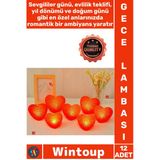 #Led Dekoratif Romantik Pilli 8 Cm Mini Gece Aydınlatma Led Işıklı Kırmızı Kalp Gece Lambası 12'Li