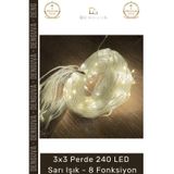 #Led Dekoratif Sıcak Ambiyans Pencere Duvar Yılbaşı Süsleme 8 Fonksiyon 3X3 Perde 240 Led Sarı Işık