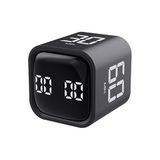 Led Dijital Şarjlı Siyah Pomodoro Zamanlayıcı Küp Flip Timer Öğrenci Ders Çalışma Saati, Mutfak Kronometresi
